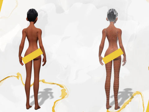 Stylized Cartoon Black Woman in Swimsuit 3D Model
