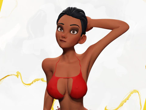 Stylized Cartoon Black Woman in Swimsuit 3D Model