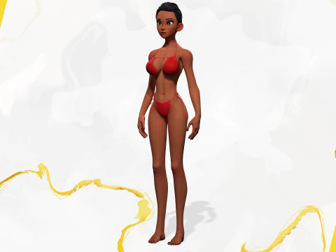 Stylized Cartoon Black Woman in Swimsuit 3D Model