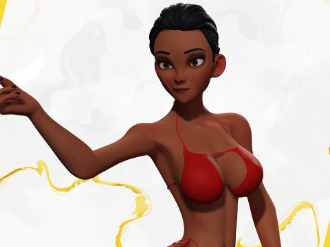 Stylized Cartoon Black Woman in Swimsuit Model 3D