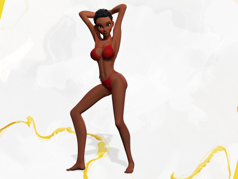 Stylized Cartoon Black Woman in Swimsuit Model 3D