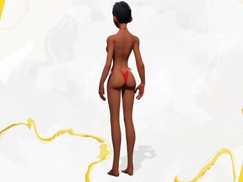 Stylized Cartoon Black Woman in Swimsuit Model 3D