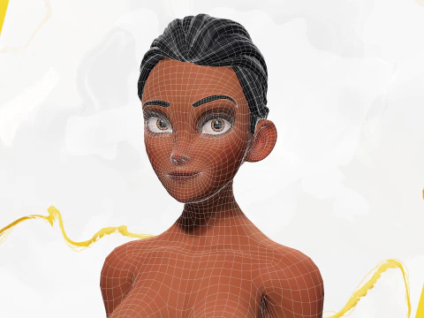 Stylized Cartoon Black Woman in Swimsuit 3D Model