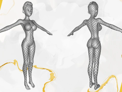 Stylized Cartoon Black Woman in Swimsuit 3D Model