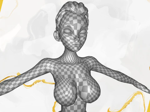 Stylized Cartoon Black Woman in Swimsuit 3D Model