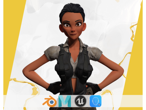 Explorer Adventurous Black Woman with Gear stylized figure 3D Model
