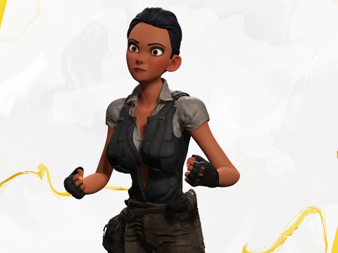 Explorer Adventurous Black Woman with Gear stylized figure 3Dモデル