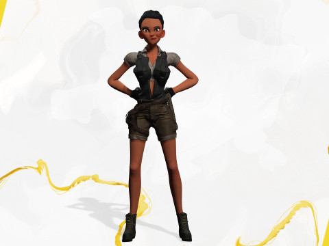 Explorer Adventurous Black Woman with Gear stylized figure 3Dモデル