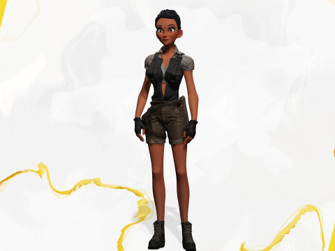 Explorer Adventurous Black Woman with Gear stylized figure 3Dモデル