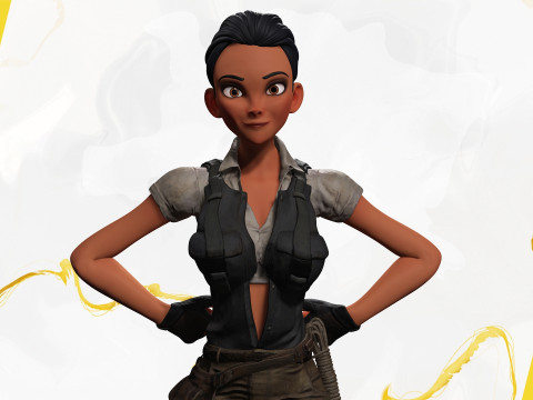 Explorer Adventurous Black Woman with Gear stylized figure 3Dモデル