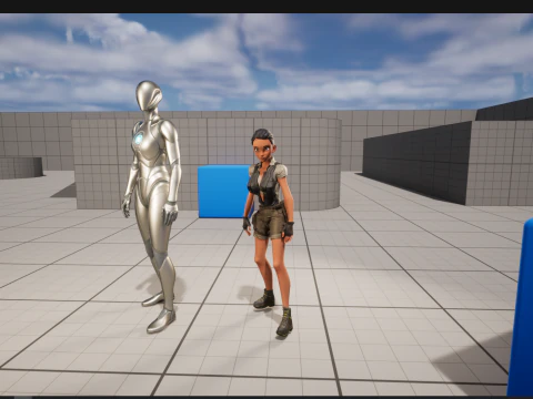 Mulher negra aventureira exploradora com figura estilizada de engrenagem Modelo 3D