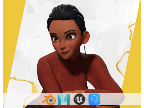 Cartoon Stylized woman with winter clothes Casual Attire 3D Model