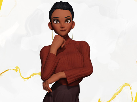 सर्दियों के कपड़ों के साथ कार्टून शैली वाली महिला, आरामदायक पोशाक 3D मॉडल