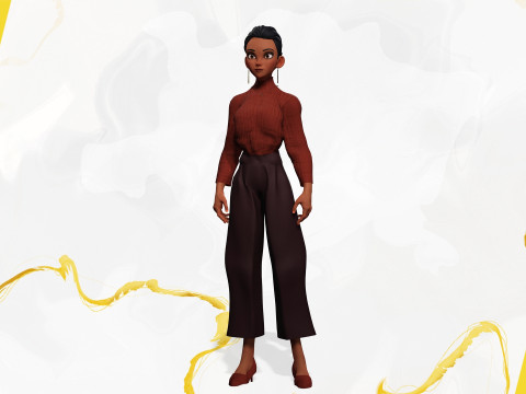 सर्दियों के कपड़ों के साथ कार्टून शैली वाली महिला, आरामदायक पोशाक 3D मॉडल