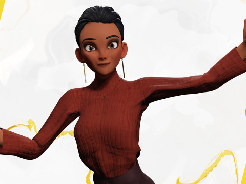 सर्दियों के कपड़ों के साथ कार्टून शैली वाली महिला, आरामदायक पोशाक 3D मॉडल