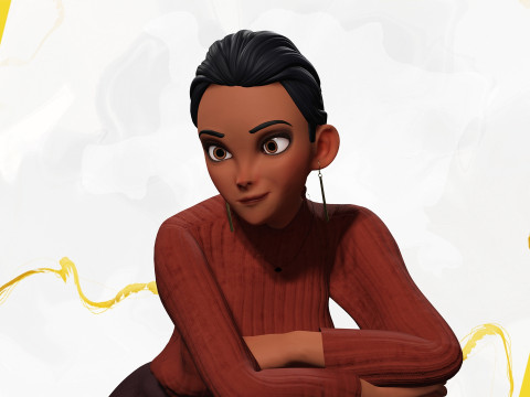 सर्दियों के कपड़ों के साथ कार्टून शैली वाली महिला, आरामदायक पोशाक 3D मॉडल