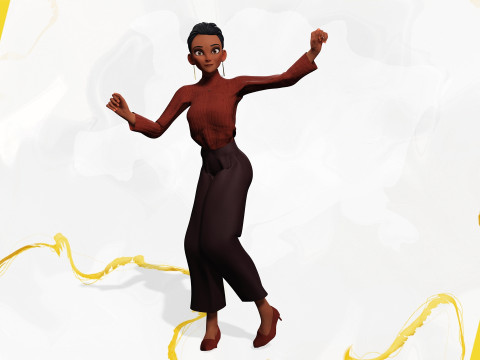 सर्दियों के कपड़ों के साथ कार्टून शैली वाली महिला, आरामदायक पोशाक 3D मॉडल