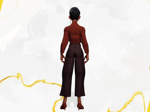 सर्दियों के कपड़ों के साथ कार्टून शैली वाली महिला, आरामदायक पोशाक 3D मॉडल