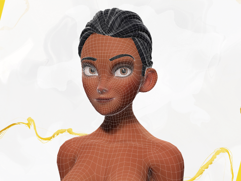 सर्दियों के कपड़ों के साथ कार्टून शैली वाली महिला, आरामदायक पोशाक 3D मॉडल