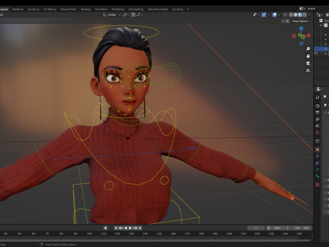सर्दियों के कपड़ों के साथ कार्टून शैली वाली महिला, आरामदायक पोशाक 3D मॉडल