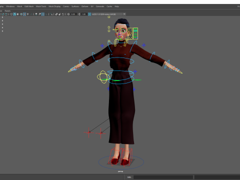 सर्दियों के कपड़ों के साथ कार्टून शैली वाली महिला, आरामदायक पोशाक 3D मॉडल