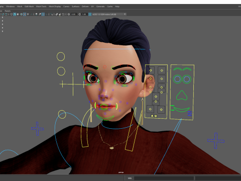 सर्दियों के कपड़ों के साथ कार्टून शैली वाली महिला, आरामदायक पोशाक 3D मॉडल