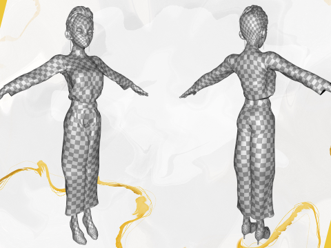 सर्दियों के कपड़ों के साथ कार्टून शैली वाली महिला, आरामदायक पोशाक 3D मॉडल