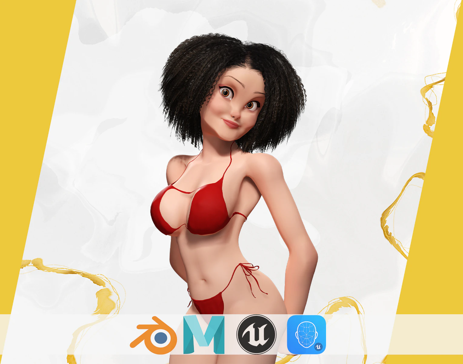 Beautiful Girl With Short Curly Hair 3D character creation 3D Model .c4d .max .obj .3ds .fbx .stl .blend 