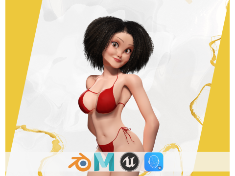 Beautiful Girl With Short Curly Hair 3D character creation 3D Модель