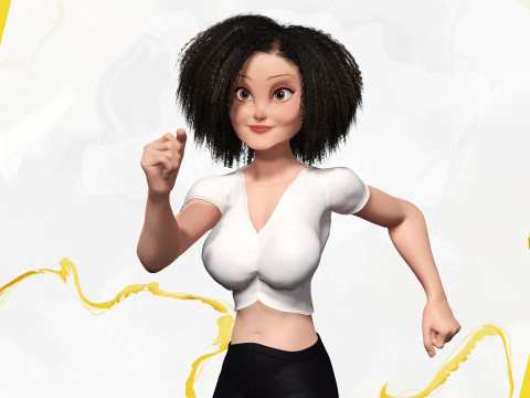 Modern Style Girl with short curly hair 3D character creation 3Dモデル
