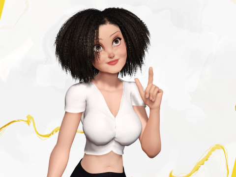 Modern Style Girl with short curly hair 3D character creation 3Dモデル