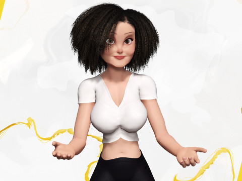 Modern Style Girl with short curly hair 3D character creation 3Dモデル