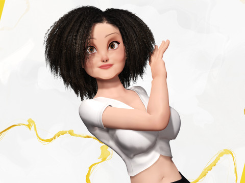 Modern Style Girl with short curly hair 3D character creation 3Dモデル
