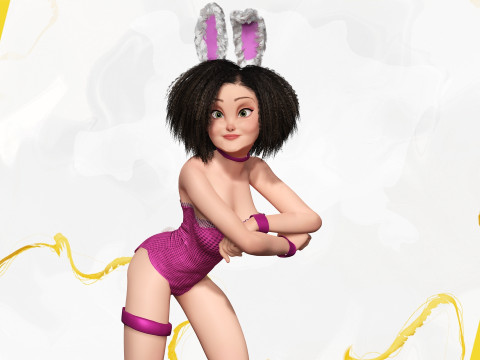 Stylized Curly-Haired in Bunny Outfit Girl stylized figure 3D Модель