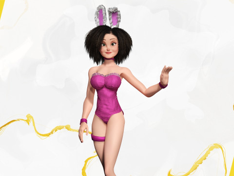 Stylized Curly-Haired in Bunny Outfit Girl stylized figure 3D Модель