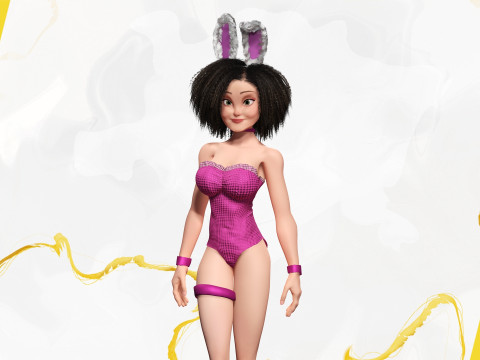 Stylized Curly-Haired in Bunny Outfit Girl stylized figure 3D Модель