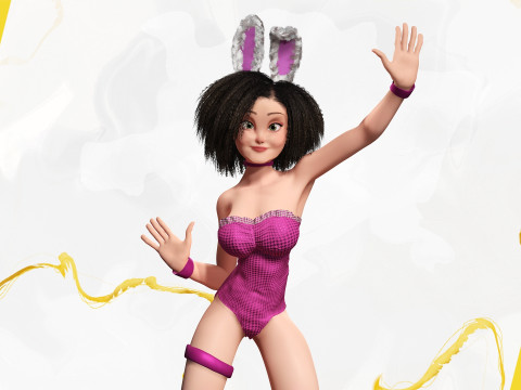 Stylized Curly-Haired in Bunny Outfit Girl stylized figure 3D Модель