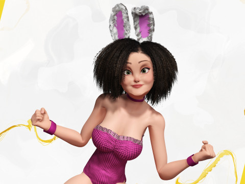 Stylized Curly-Haired in Bunny Outfit Girl stylized figure 3D Модель