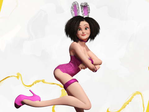 Stylized Curly-Haired in Bunny Outfit Girl stylized figure 3D Модель