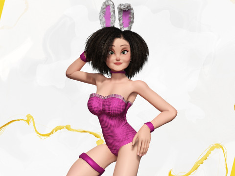 Stylized Curly-Haired in Bunny Outfit Girl stylized figure 3D Модель