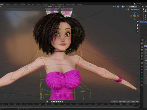 Stylized Curly-Haired in Bunny Outfit Girl stylized figure 3D Модель