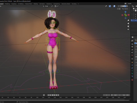 Stylized Curly-Haired in Bunny Outfit Girl stylized figure 3D Модель