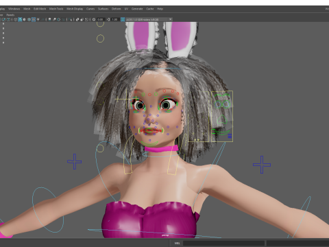 Stylized Curly-Haired in Bunny Outfit Girl stylized figure 3D Модель