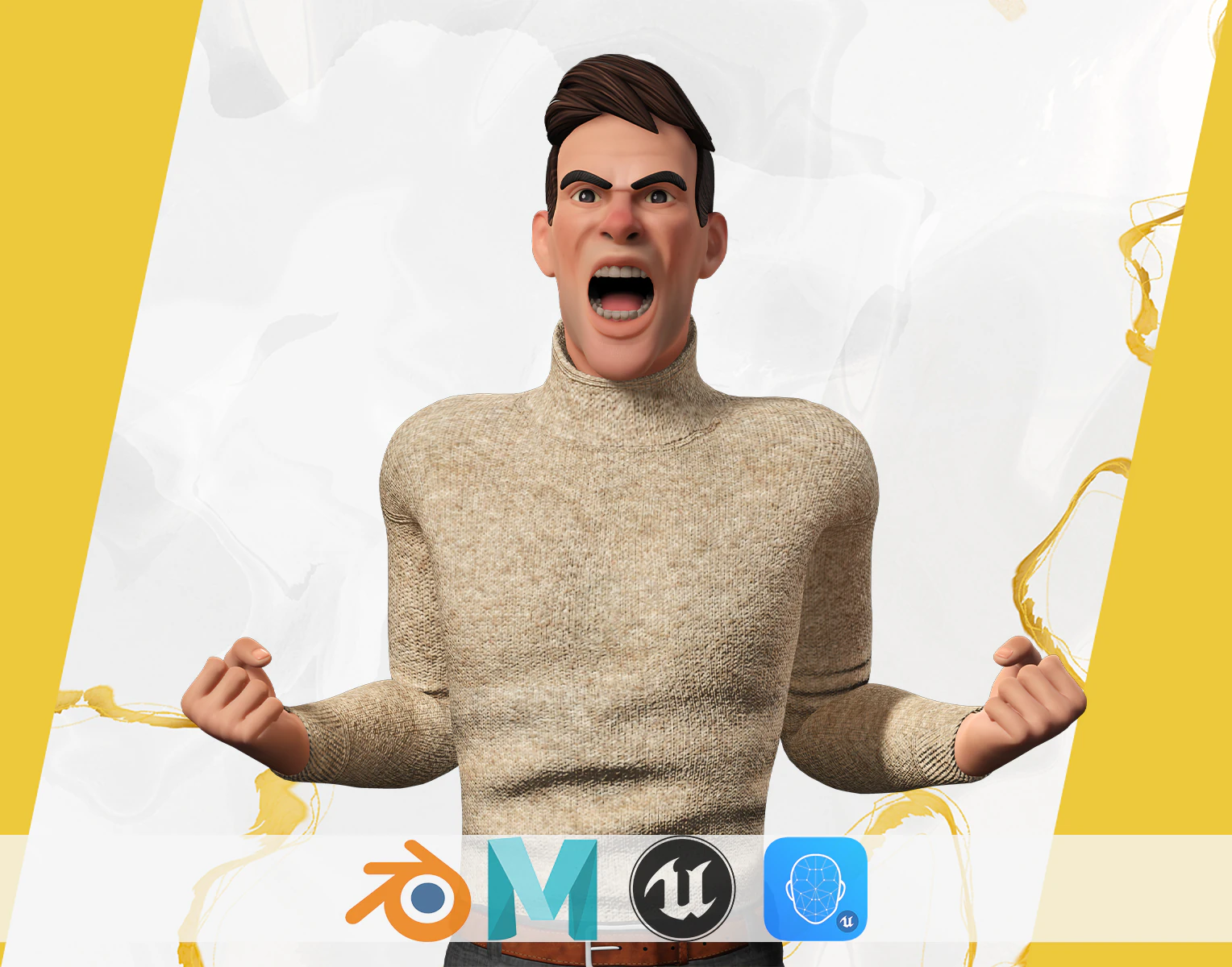 Stylized Confident Male in Sweater stylized anatomy 3D Model .c4d .max .obj .3ds .fbx .stl .blend
