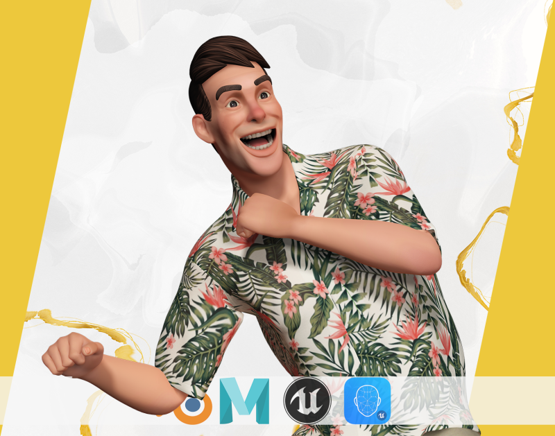 Stylized realism male celebration in Hawaiian shirt with energy Modello 3D .c4d .max .obj .3ds .fbx .stl .blend