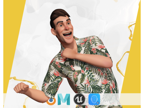 Stylized realism male celebration in Hawaiian shirt with energy 3D 模型