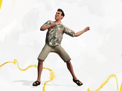 Celebra&ccedil;&atilde;o masculina de realismo estilizado em camisa havaiana com energia Modelo 3D