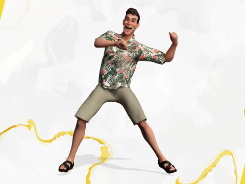 Celebra&ccedil;&atilde;o masculina de realismo estilizado em camisa havaiana com energia Modelo 3D