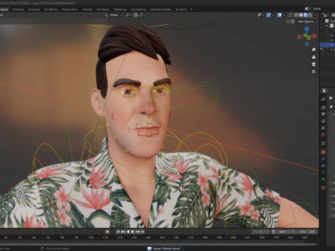 Celebra&ccedil;&atilde;o masculina de realismo estilizado em camisa havaiana com energia Modelo 3D