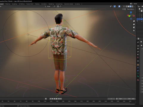 Celebra&ccedil;&atilde;o masculina de realismo estilizado em camisa havaiana com energia Modelo 3D